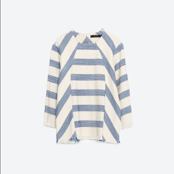 NWT Zara Blue and White Canvas Striped Blouse Top - Picture 4 of 5